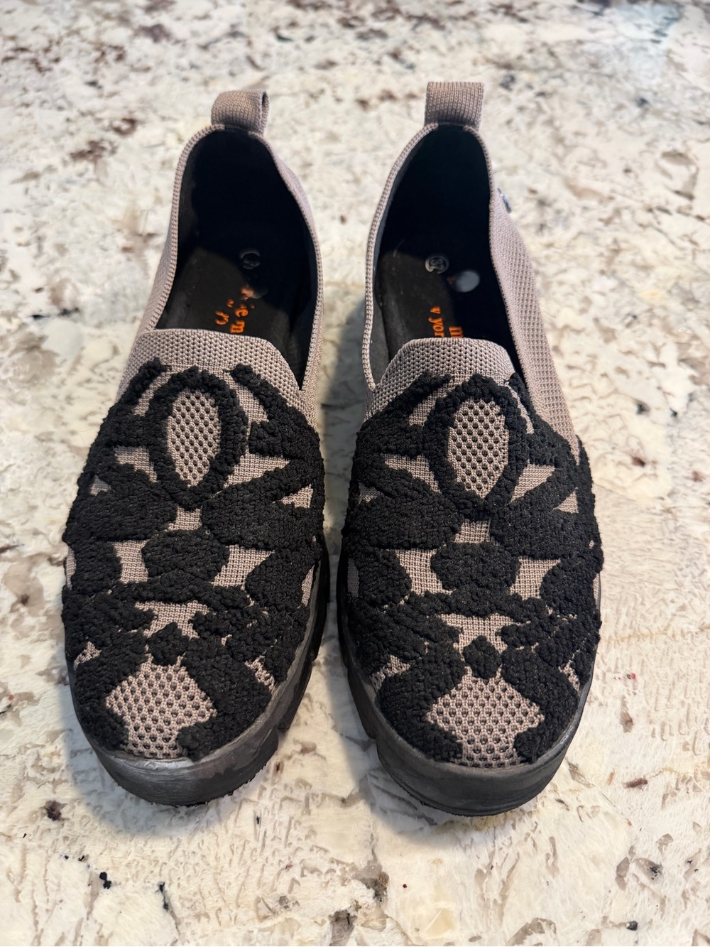 Bernie Mev Slip-On Knit slip-ons with textured camo front, size 7